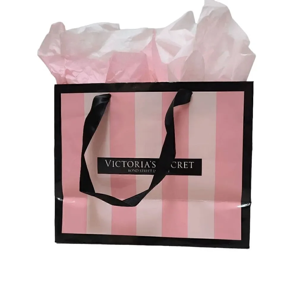 💗 VICTORIA'S SECRET Empty Paper Pink Shopping Gift Bag Cloth Handles w/Tissues